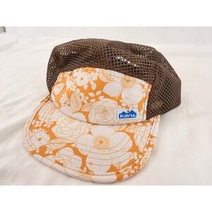 KAVU Mesh Strapback Hat Floral Orange Brown Mesh Outdoor Hiking Cap